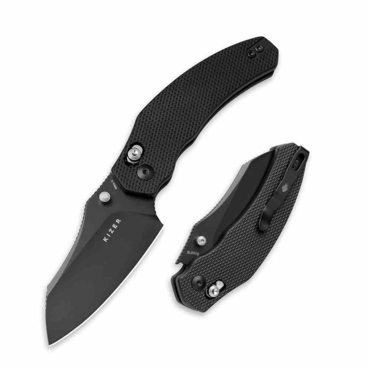 Couteau Kizer Bulldog Black Sheepsfoot Lame Acier Nitro-V Manche Alu Clutch Lock Clip KIV3672A1 - Livraison Gratuite
