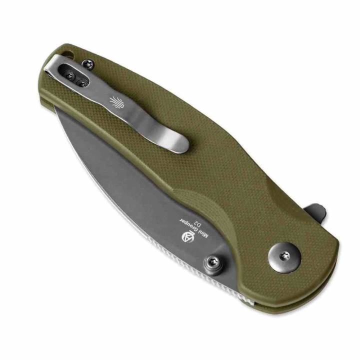 Couteau Kizer Mini Grouper OD Green Manche G10 Lame Acier D2 Button Lock Clip KIV3669A3 - Livraison Gratuite