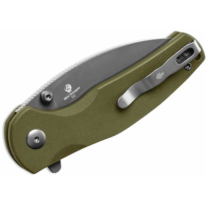 Couteau Kizer Mini Grouper OD Green Manche G10 Lame Acier D2 Button Lock Clip KIV3669A3 - Livraison Gratuite