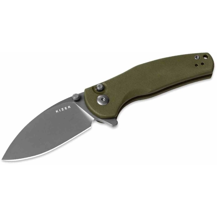 Couteau Kizer Mini Grouper OD Green Manche G10 Lame Acier D2 Button Lock Clip KIV3669A3 - Livraison Gratuite