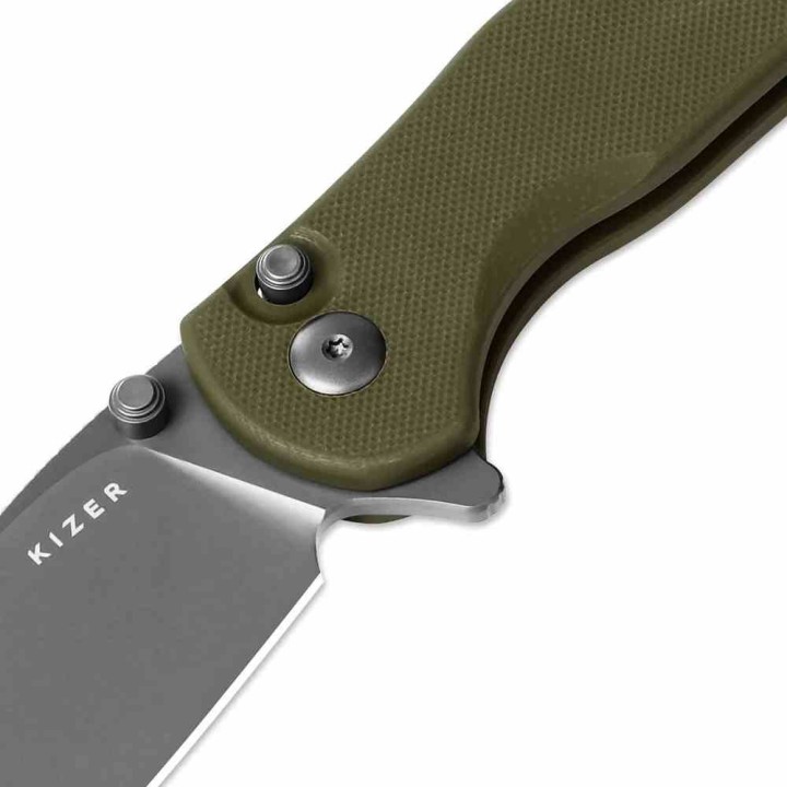 Couteau Kizer Mini Grouper OD Green Manche G10 Lame Acier D2 Button Lock Clip KIV3669A3 - Livraison Gratuite