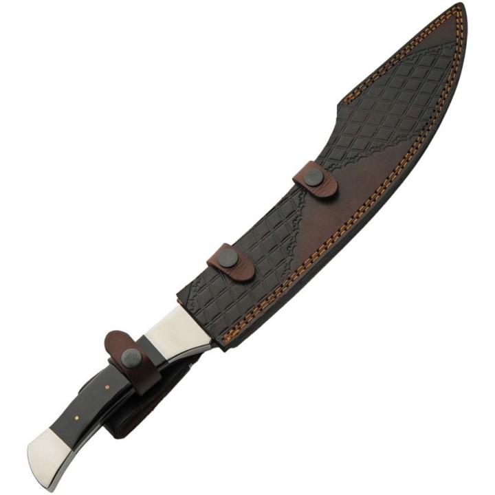 Couteau Bowie Scimitar Lame Acier Inox Manche Bois Étui Cuir PA203525 - Livraison Gratuite