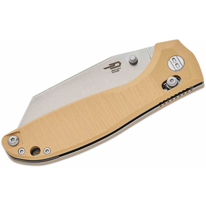 Couteau Bestech Liger Beige Lame Acier D2 Stonewash Manche G10 IKBS Crossbar Lock BTKG61C - Livraison Gratuite