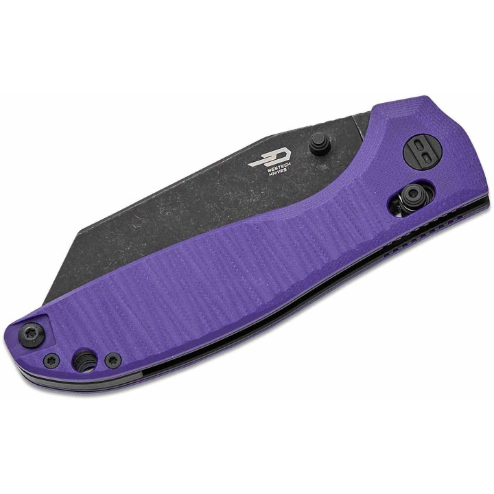Couteau Bestech Liger Purple Lame Acier D2 Blackwash Manche G10 IKBS Crossbar Lock BTKG61E - Livraison Gratuite