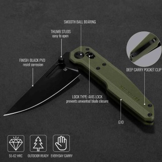 Couteau Hightron Sharplyn OD Green Lame Acier 14C28N Blk Manche G10 Axis Lock HTK01GRN - Livraison Gratuite