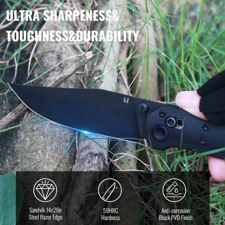 Couteau Hightron Pathwright Black Lame Acier 14C28N Manche G10 Clip Axis Lock HTK03BLK - Livraison Gratuite