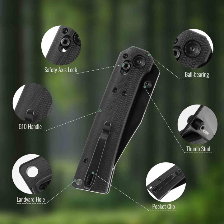 Couteau Hightron Pathwright Black Lame Acier 14C28N Manche G10 Clip Axis Lock HTK03BLK - Livraison Gratuite