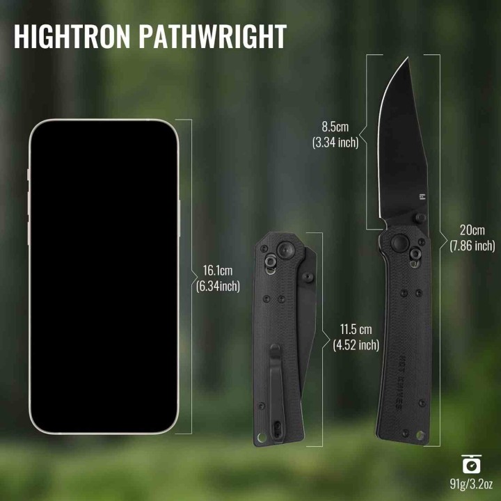 Couteau Hightron Pathwright Black Lame Acier 14C28N Manche G10 Clip Axis Lock HTK03BLK - Livraison Gratuite