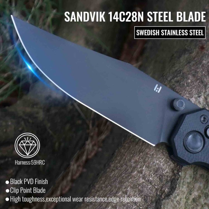 Couteau Hightron Pathwright Black Lame Acier 14C28N Manche G10 Clip Axis Lock HTK03BLK - Livraison Gratuite