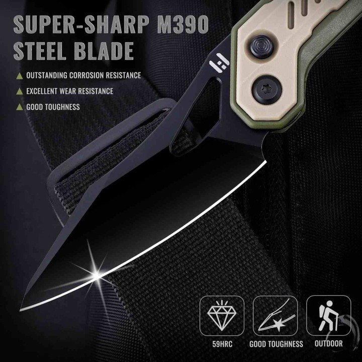 Couteau Hightron SPECTRON Lame Acier M390 Sheepsfoot Manche FRN Axis Lock Clip HTK04KHK - Livraison Gratuite