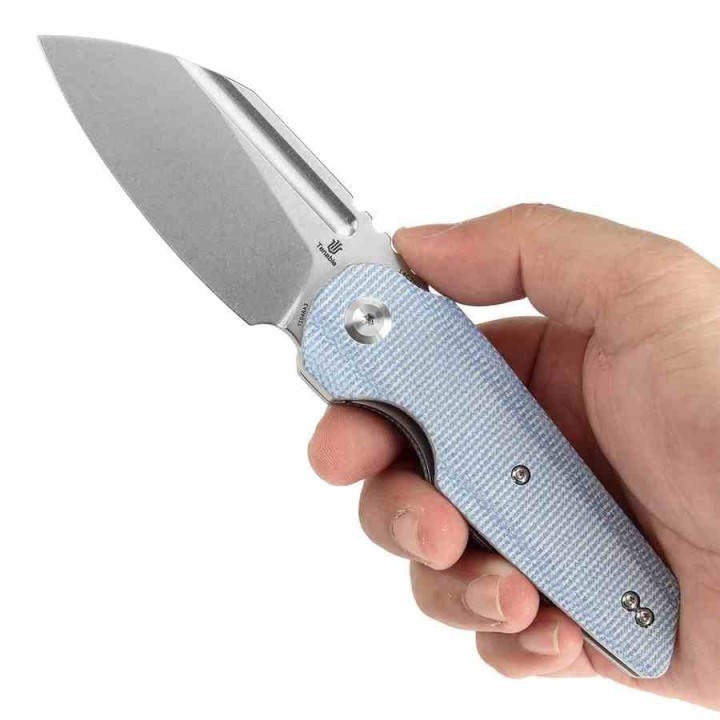 Couteau Tenable Rafe L Blue Lame Sheepfoot Acier 14C28N Manche Micarta Liner Lock Clip T1048A3 - Livraison Gratuite