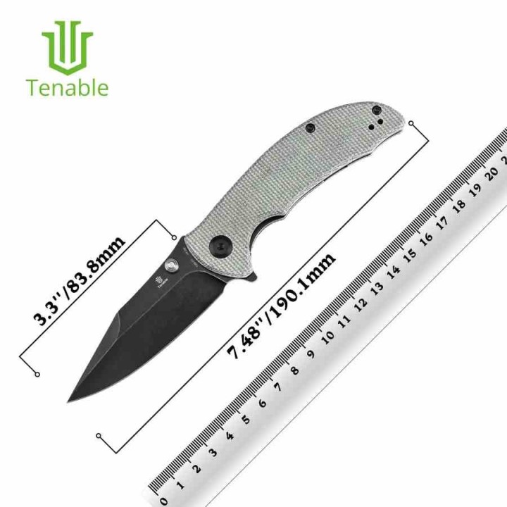 Couteau Tenable Rei Green Lame Acier 14C28N Manche Micarta IKBS Clip Liner Lock T1061A2 - Livraison Gratuite