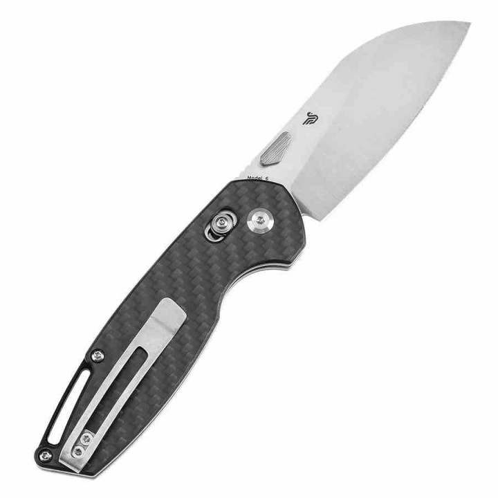 Couteau Tenable Model 6 Lame Sheepfoot Acier 14C28N Manche F Carbone Cross Bar Lock Clip T1022V1 - Livraison Gratuite