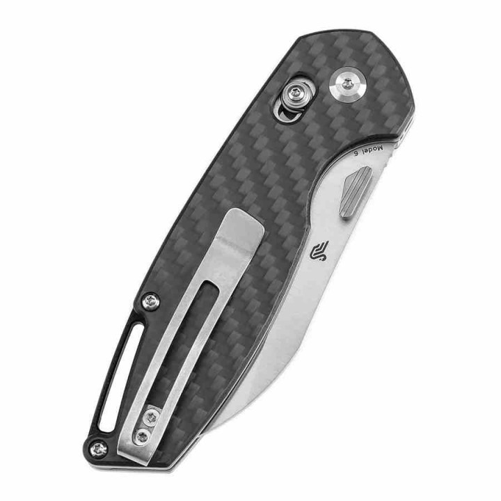 Couteau Tenable Model 6 Lame Sheepfoot Acier 14C28N Manche F Carbone Cross Bar Lock Clip T1022V1 - Livraison Gratuite