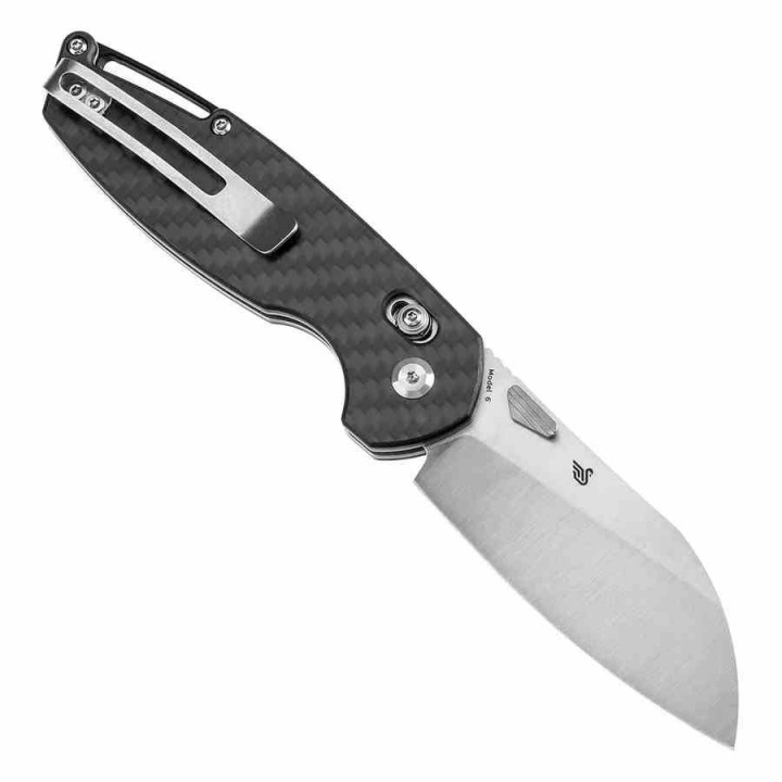 Couteau Tenable Model 6 Lame Sheepfoot Acier 14C28N Manche F Carbone Cross Bar Lock Clip T1022V1 - Livraison Gratuite