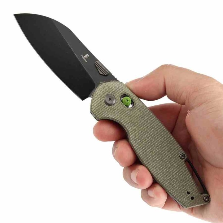 Couteau Tenable Model 6 Lame Sheepfoot Acier 14C28N Manche Green Micarta Cross Bar Lock Clip T1022V2 - Livraison Gratuite