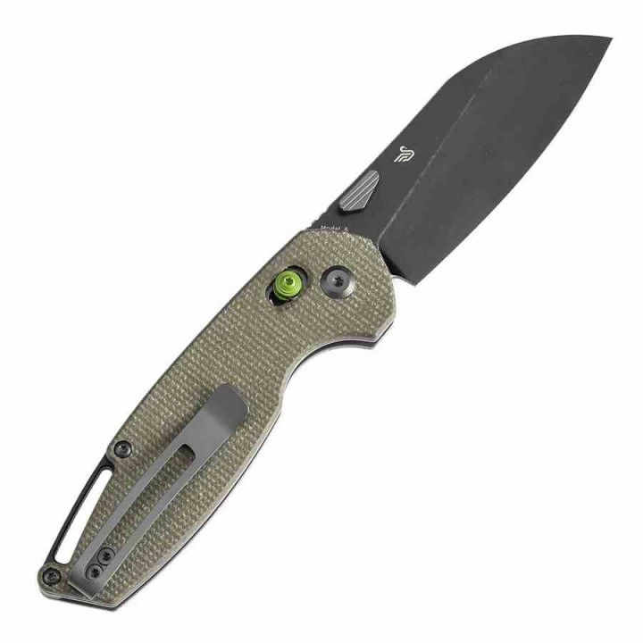Couteau Tenable Model 6 Lame Sheepfoot Acier 14C28N Manche Green Micarta Cross Bar Lock Clip T1022V2 - Livraison Gratuite