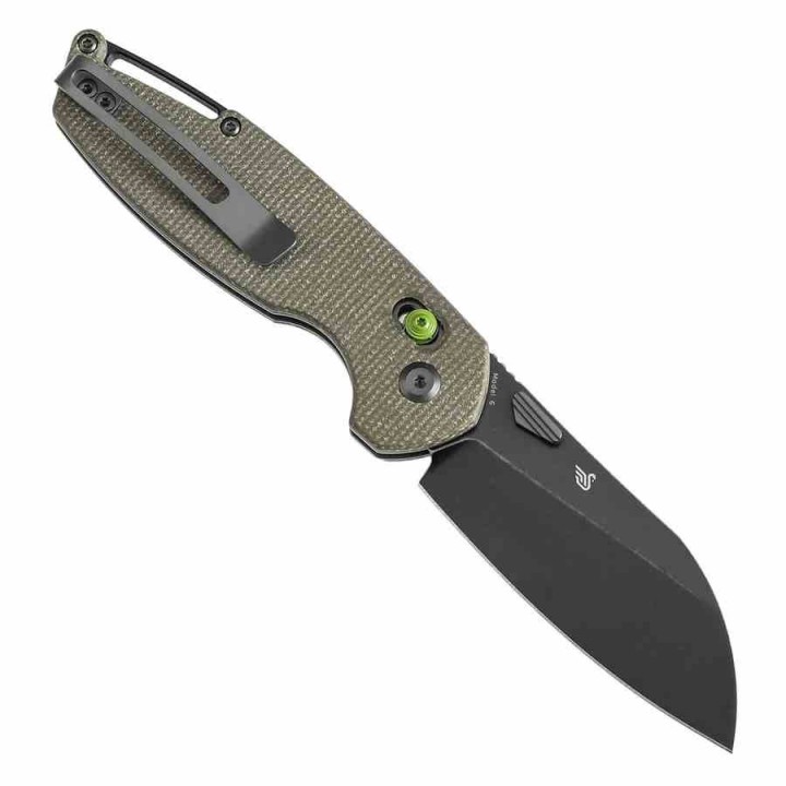 Couteau Tenable Model 6 Lame Sheepfoot Acier 14C28N Manche Green Micarta Cross Bar Lock Clip T1022V2 - Livraison Gratuite
