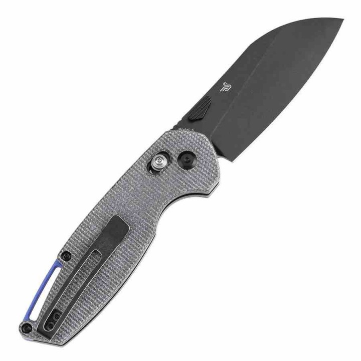 Couteau Tenable Model 6 Lame Sheepfoot Acier 14C28N Manche Black Micarta Cross Bar Lock Clip T1022V5 - Livraison Gratuite