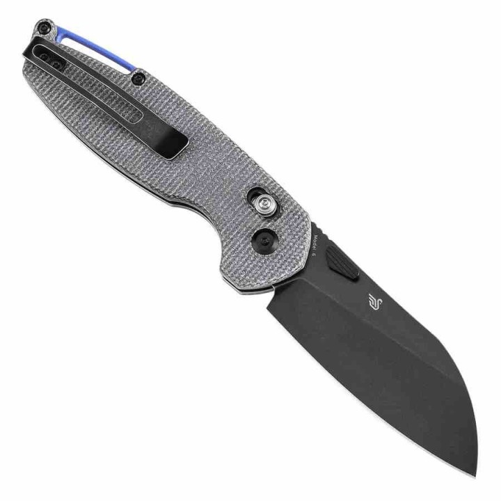 Couteau Tenable Model 6 Lame Sheepfoot Acier 14C28N Manche Black Micarta Cross Bar Lock Clip T1022V5 - Livraison Gratuite