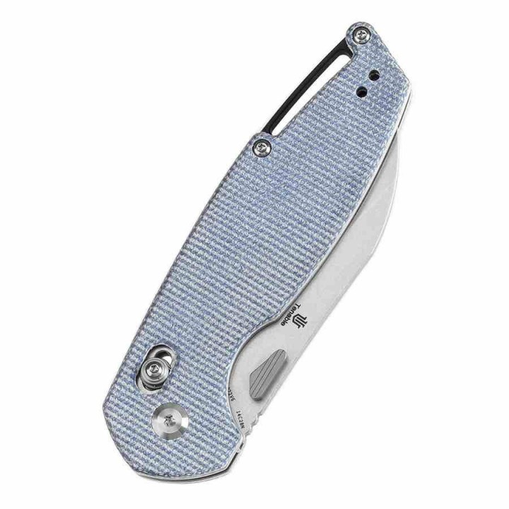 Couteau Tenable Model 6 Lame Sheepfoot Acier 14C28N Manche Blue Micarta Cross Bar Lock Clip T1022V6 - Livraison Gratuite