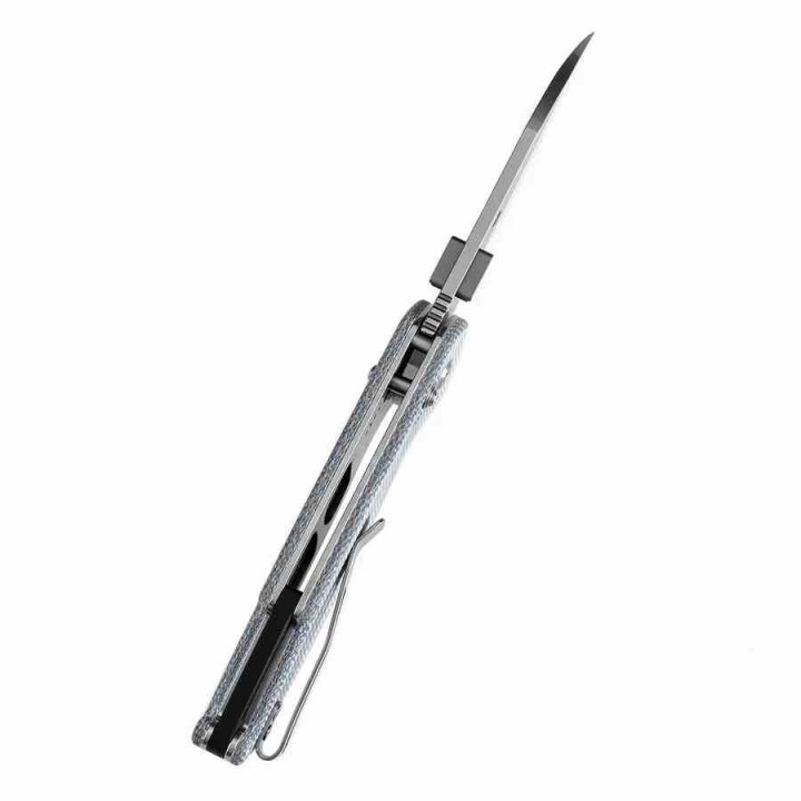 Couteau Tenable Model 6 Lame Sheepfoot Acier 14C28N Manche Blue Micarta Cross Bar Lock Clip T1022V6 - Livraison Gratuite