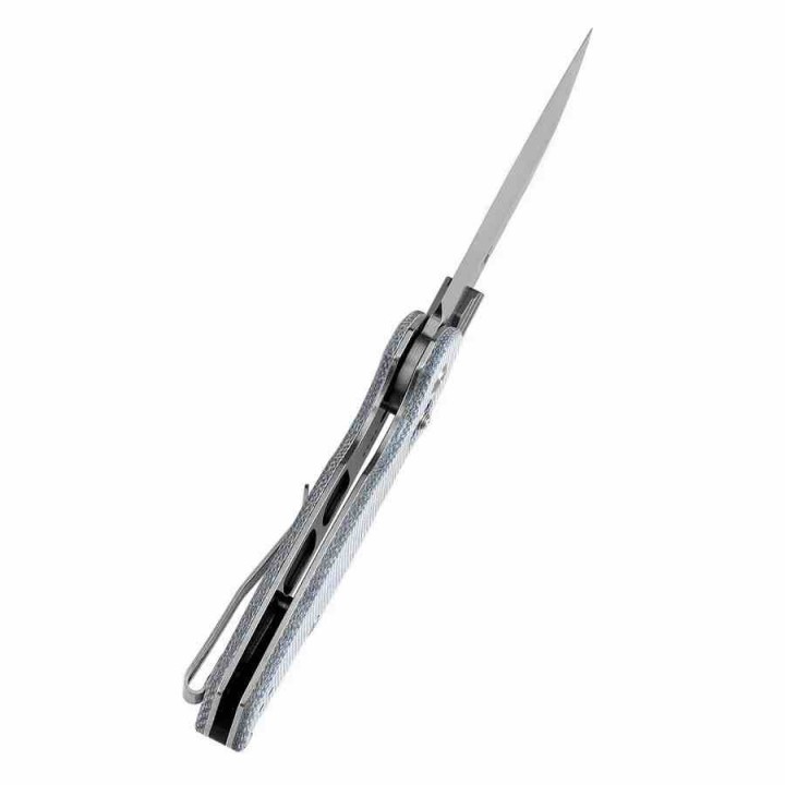 Couteau Tenable Model 6 Lame Sheepfoot Acier 14C28N Manche Blue Micarta Cross Bar Lock Clip T1022V6 - Livraison Gratuite