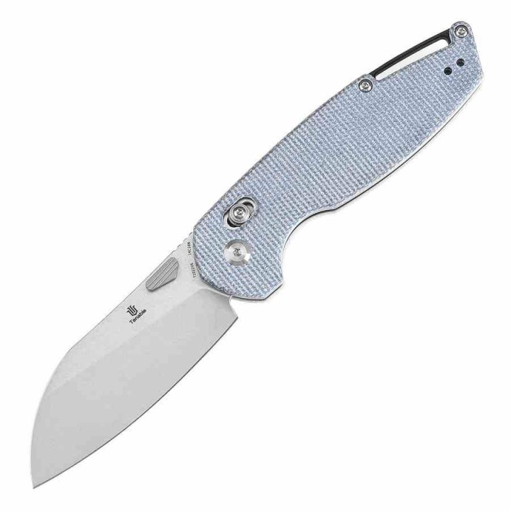 Couteau Tenable Model 6 Lame Sheepfoot Acier 14C28N Manche Blue Micarta Cross Bar Lock Clip T1022V6 - Livraison Gratuite