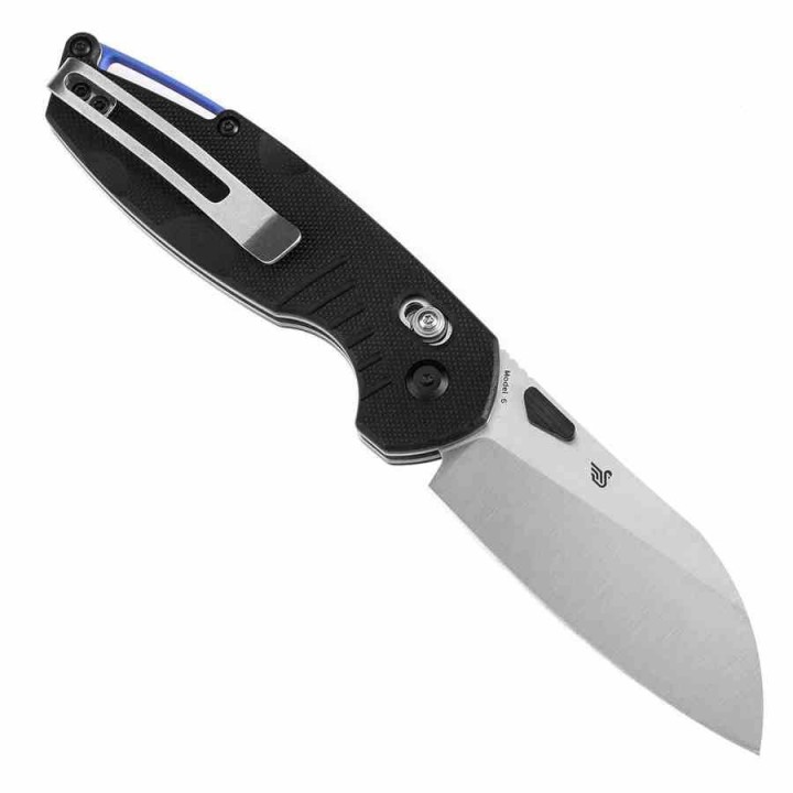 Couteau Tenable Model 6 Lame Sheepfoot Acier 14C28N Manche Black G10 Cross Bar Lock Clip T1022V4 - Livraison Gratuite