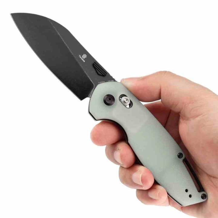 Couteau Tenable Model 6 Lame Sheepfoot Acier 14C28N Manche Jade G10 Cross Bar Lock Clip T1022V3 - Livraison Gratuite