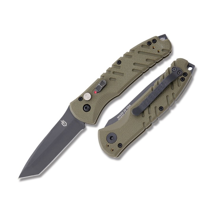 Couteau Automatique Gerber Propel Downrange Auto Tanto Lame Acier S30V Manche OD Green USA G1317 - Livraison Gratuite