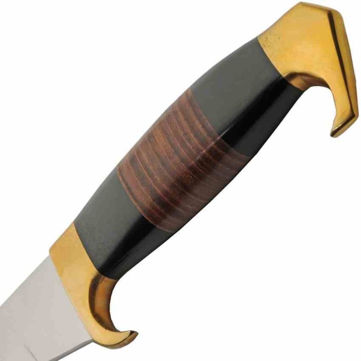 Couteau Kukri Style Bowie Lame Acier Inox Manche Cuir et Laiton Etui Cuir PA203528 - Livraison Gratuite