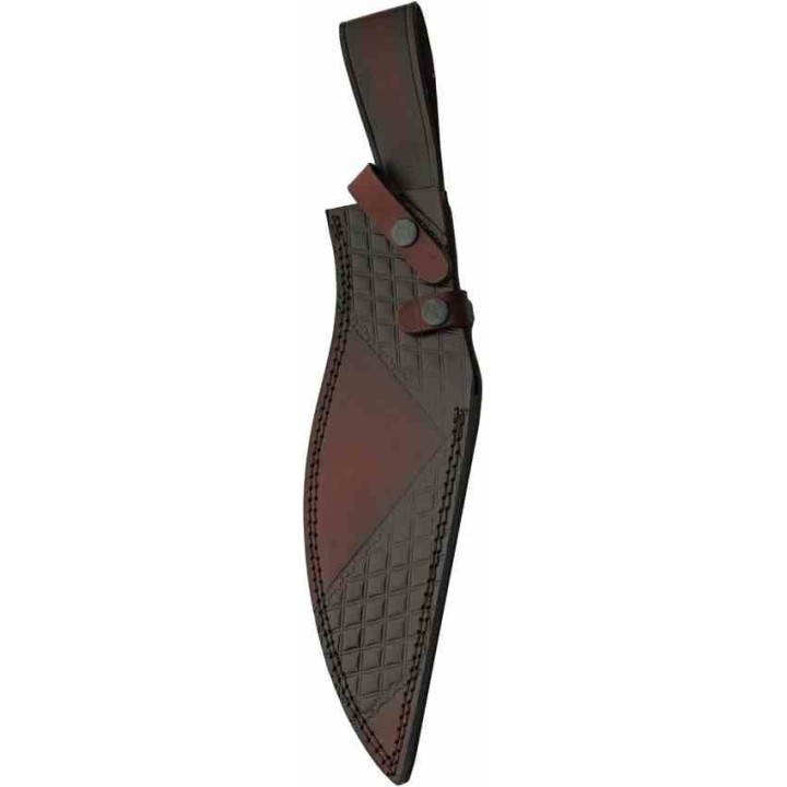 Couteau Kukri Style Bowie Lame Acier Inox Manche Cuir et Laiton Etui Cuir PA203528 - Livraison Gratuite