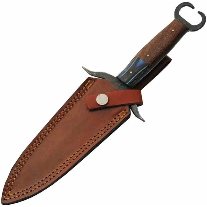 Couteau Dague Manta Hunter Lame Forgée Acier 1045 Manche Bois Etui Cuir PA4460 - Livraison Gratuite