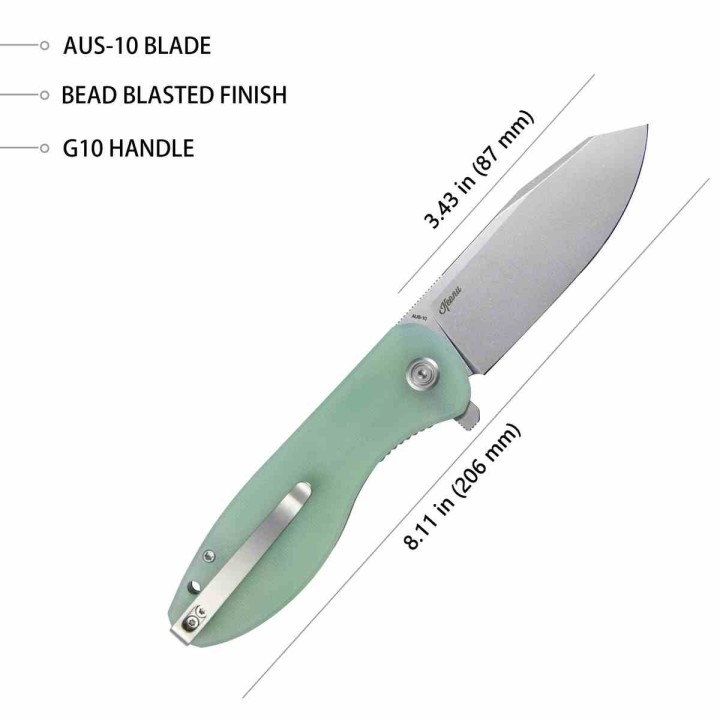 Couteau Kubey Master Chief Outdoor Jade Lame Acier AUS-10 Manche G10 IKBS Linerlock Clip KUB358C - Livraison Gratuite