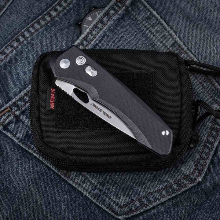 Couteau Real Steel Griffin Pro Black Lame Acier 14C28N Manche G10 Button Lock Clip IKBS RS7131BS - Livraison Gratuite
