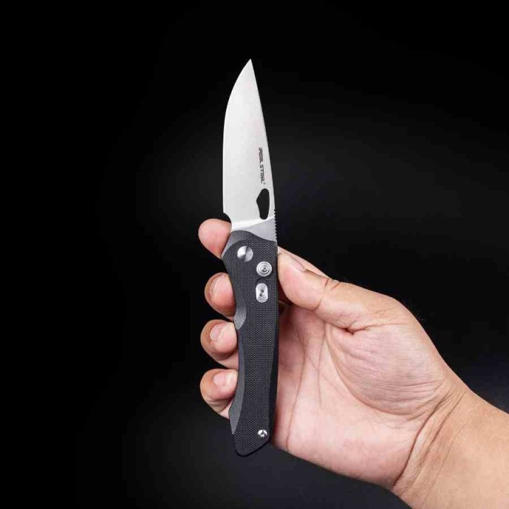 Couteau Real Steel Griffin Pro Black Lame Acier 14C28N Manche G10 Button Lock Clip IKBS RS7131BS - Livraison Gratuite