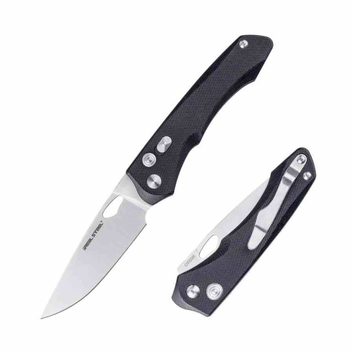 Couteau Real Steel Griffin Pro Black Lame Acier 14C28N Manche G10 Button Lock Clip IKBS RS7131BS - Livraison Gratuite