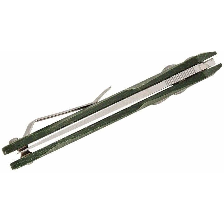 Couteau Real Steel Griffin Pro Green Lame Acier 14C28N Manche Micarta Button Lock Clip IKBS RS7131GM - Livraison Gratuite