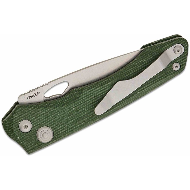 Couteau Real Steel Griffin Pro Green Lame Acier 14C28N Manche Micarta Button Lock Clip IKBS RS7131GM - Livraison Gratuite