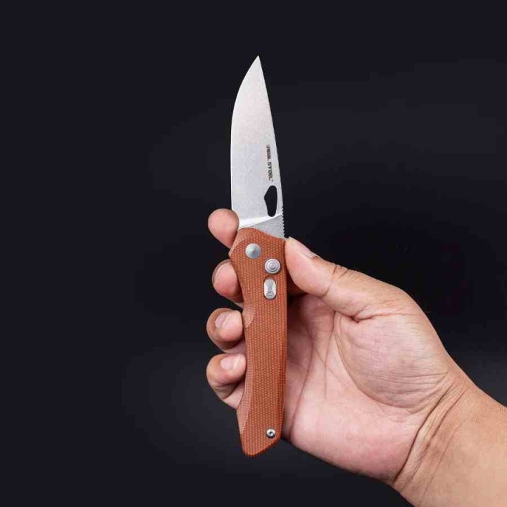 Couteau Real Steel Griffin Pro Natural Lame Acier 14C28N Manche Micarta Button Lock Clip IKBS RS7131NM - Livraison Gratuite