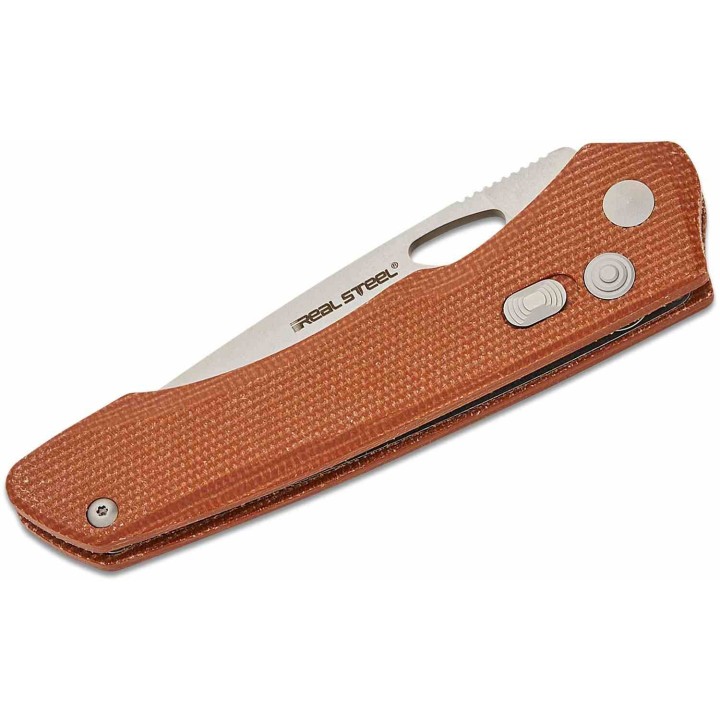 Couteau Real Steel Griffin Pro Natural Lame Acier 14C28N Manche Micarta Button Lock Clip IKBS RS7131NM - Livraison Gratuite