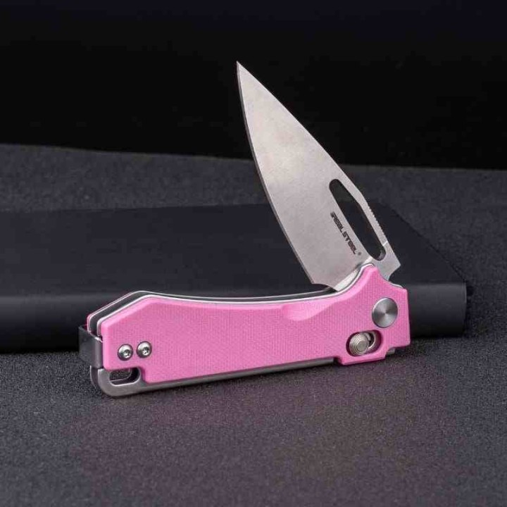 Couteau Real Steel Vis Pink Lame Acier 12C27N Manche G10 Crossbar Lock IKBS RS8051PS - Livraison Gratuite
