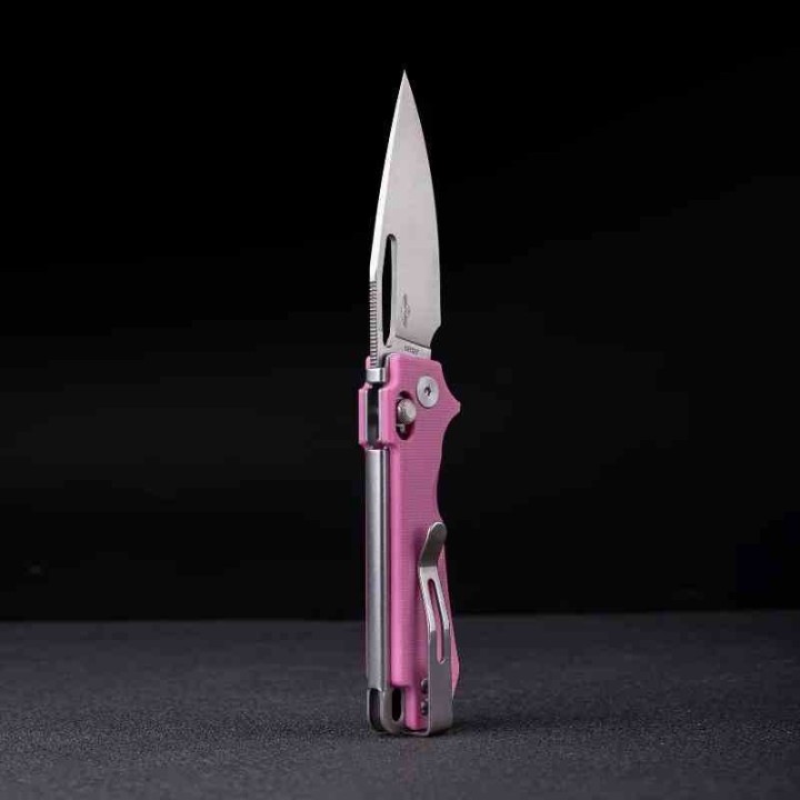 Couteau Real Steel Vis Pink Lame Acier 12C27N Manche G10 Crossbar Lock IKBS RS8051PS - Livraison Gratuite
