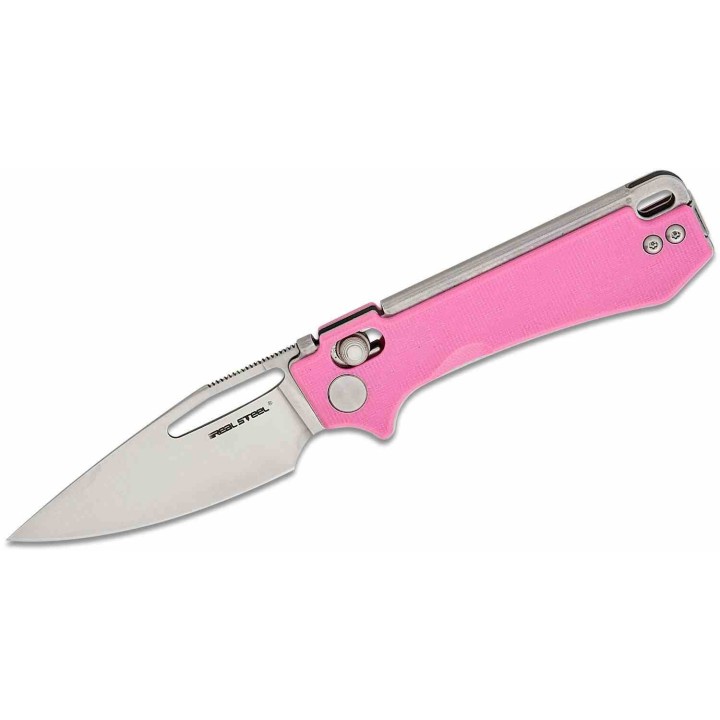 Couteau Real Steel Vis Pink Lame Acier 12C27N Manche G10 Crossbar Lock IKBS RS8051PS - Livraison Gratuite