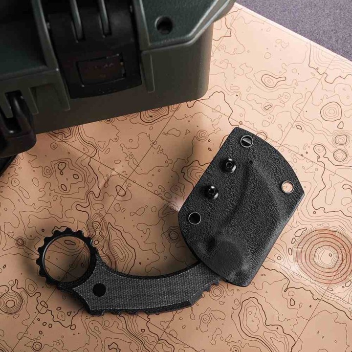 Couteau Vosteed Dirty Girl Black Karambit Lame Acier 14C28N Manche Micarta Etui Kydex VOSD0202 - Livraison Gratuite