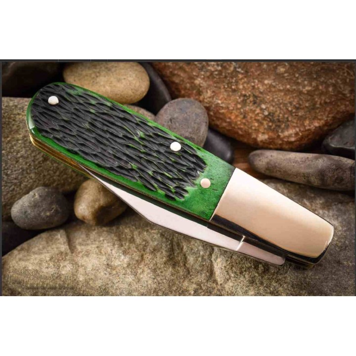 Couteau Queen Barlow 2 Lames Acier Inox Manche Os Vert Slipjoint USA QGPSB281 - Livraison Gratuite