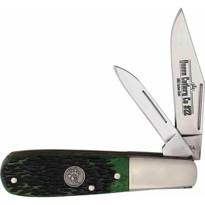 Couteau Queen Barlow 2 Lames Acier Inox Manche Os Vert Slipjoint USA QGPSB281 - Livraison Gratuite