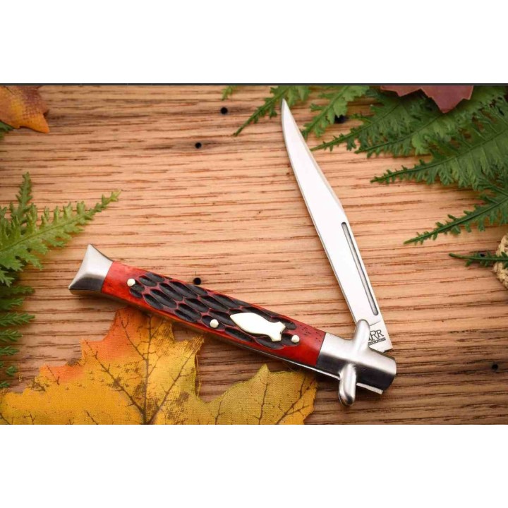 Couteau Rough Ryder Reserve Bowtie Fishtail Clip Point Lame Acier D2 Manche Os Rouge RRR052 - Livraison Gratuite
