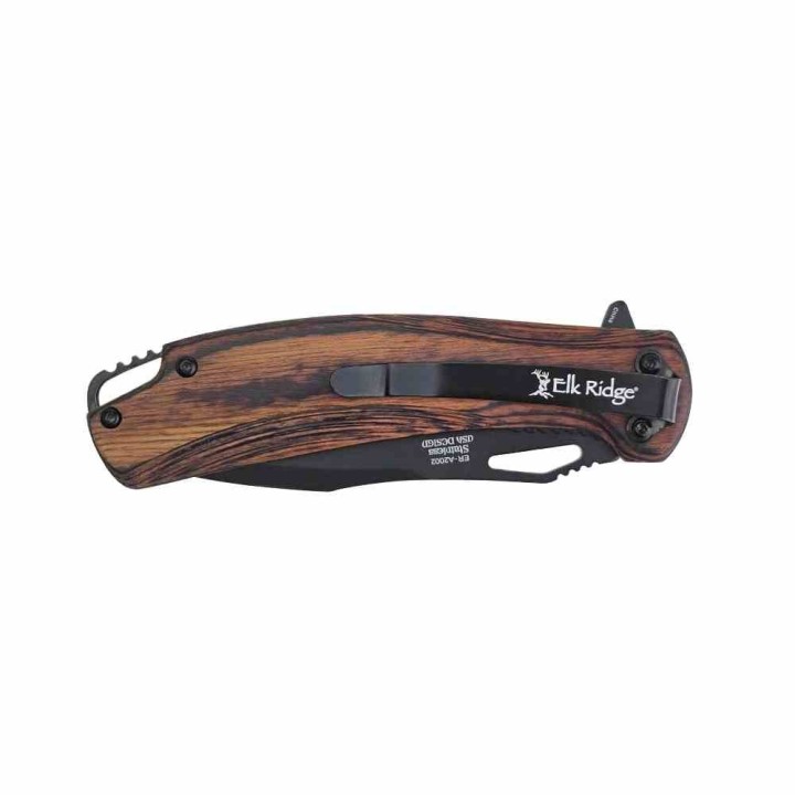 Couteau Elk Ridge A/O Dark Brown Lame Acier 3Cr13 Manche Bois Linerlock Clip ERA2002DB - Livraison Gratuite
